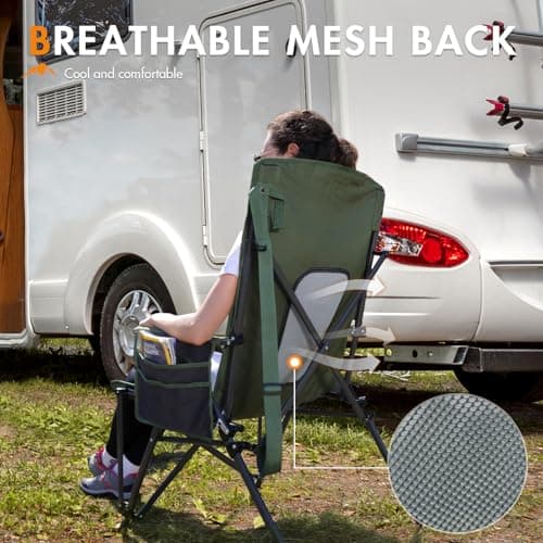 Portal Folding Camping Chair for Adults High Back Heavy Duty 180KG Load Foldable Garden Picnic Festival Collapsible Chair Oversized Hard Armrests Mesh Back Portable for Fishing Beach Patio — view 3