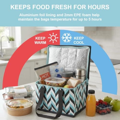 Fashion Stationery Insulated Lunch Bag, Mint Chevron, Folding Cooler — view 4