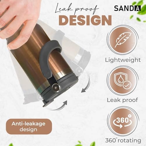 Sanda Rose Gold Travel Mug with Handle 30oz 900ml Double Wall Stainless Steel Insulated Water Bottles Tumbler with Straw 2-in-1 Leakproof Lid for Cold and Hot Drinks Portable Travel Coffee Mug — view 4