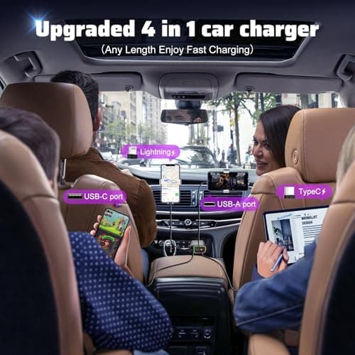 WHATOOK Retractable Car Charger Adapter: 4 in 1 Cigarette Lighter with Starry Sky LED,66W Fast USB C Mobile Phone Automobile Charger, Ford Fiesta Car Accessories Gadgets Gifts for Men Women Christmas — view 2