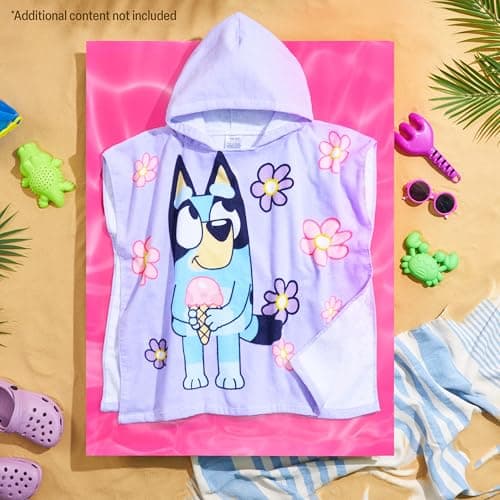 Bluey Bath Towel with Hood for Kids Absorbent Changing Robe Cotton Poncho for Swimming Bath Shower Beach Towel Holiday Essentials (Purple, 3-8 Years) — view 5