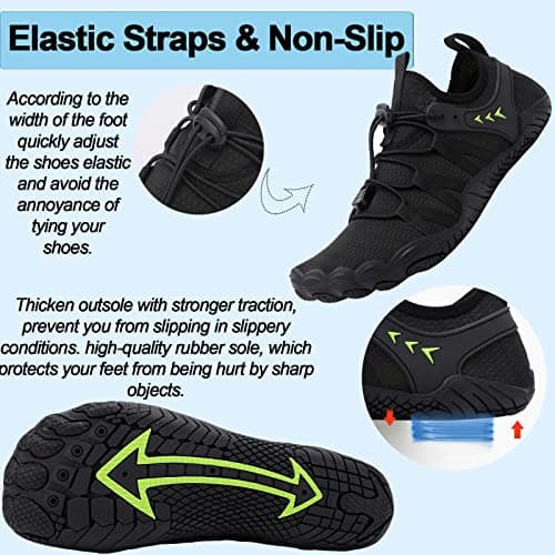 Supmix Mens Womens Water Shoes Beach Shoes Mens Womens Swim Shoes Quick Dry Barefoot Shoes Aqua Shoes Sea Shoes Surf Diving Pool Shoes for Mens Womens Black Green, 7 UK — view 6