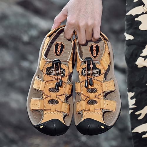 HUYTBYG Mens Closed Toe Sandals with Arch Support Walking Hiking Outdoor Sandals Mens Hook&Loop Trekking Sandal Summer Athletic Sandal Easy Fasten Wading Sliders for Beach Travel Durable Slides Gold — view 5