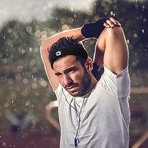 ATNKE LED Lighted Headband, USB Rechargeable Running Hat Ultra Bright 4 LED Waterproof Light Lamp Headlamp High Stretch Moisture Wicking Multi-Color/Fruit Green — view 5