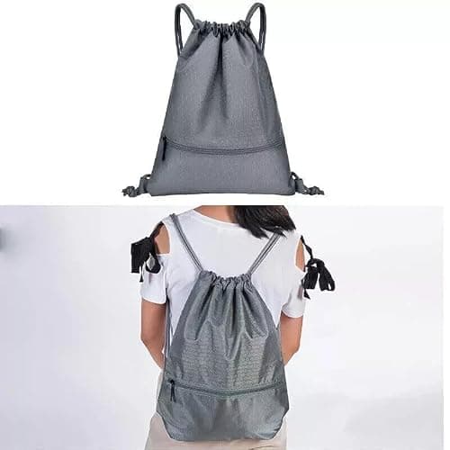 FATASH Large Drawstring PE Bag with Zipper Pocket, Waterproof Swimming & Gym Bag, Kids & Adult Unisex Design, Rucksack For School, Outdoor, Sports & Travel Orange — view 3