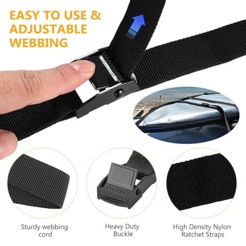 8 Pack Short Ratchet Straps,1m Adjustable Tie Down Straps with Metal Buckle, Mini Lashing Straps for Bike Rack, Motorcycle, Luggage & Cargo — view 4