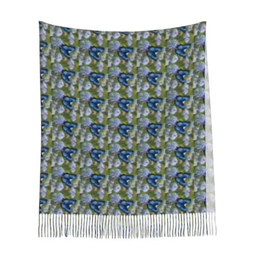 Blue Butterfly Print Elegant Fringe Scarf Shawl Wrap For Women Winter Fall Spring Travel Accessory Gift — view 6
