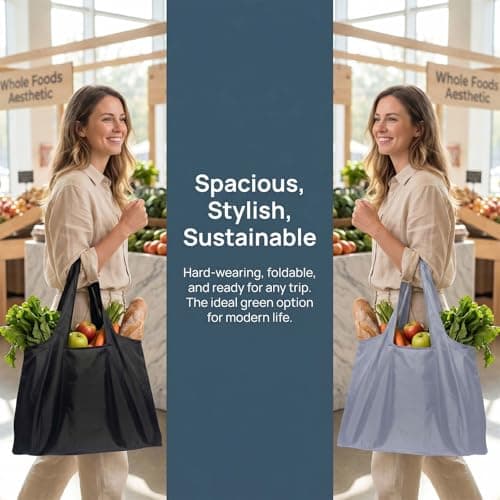 Solvio Large Reusable Shopping Bags Foldable 2 Pack, Waterproof Tote Bag with Compact Pouch, Lightweight Washable Grocery Bags for Daily Use Travel and Picnic — view 5