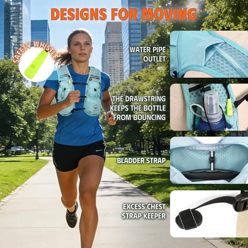 ONETOALL Running Vest Women with TPU Water Bottle 500ml & Water Bladder 2L, Lightweight Hydration Running Vests Mens, Reflective Running Backpack for Hiking Marathon Biking Sci, Blue — view 3