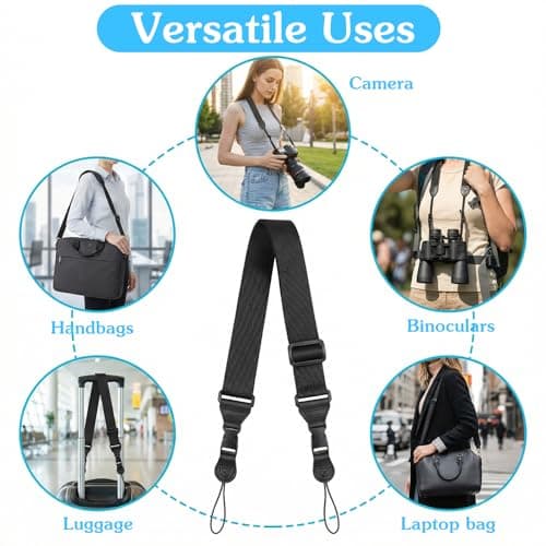 Larrel Adjustable Shoulder Strap, Comfortable Nylon Neck Strap, Black Neck Lanyard for Camera, Tablet, Binocular, Cellphone, Crossbody, Laptop, Luggage Bag — view 5
