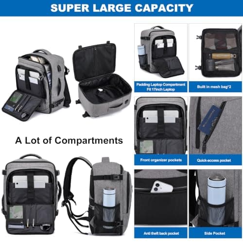 Cabin Bags 40x30x20 for Ryanair Eurowings Wizz Air Underseat 24L Small Travel Backpack Cabin Size Rucksack for Plane Hand Luggage Backpack Flight Bag Ryan Air Cabin Bag with USB Charging Port-Grey — view 4
