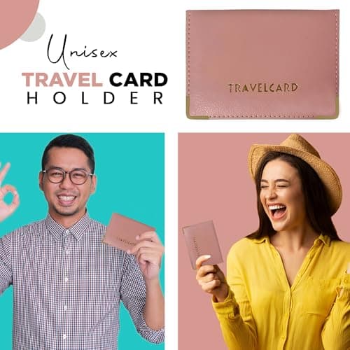 FATASH Travel Card Holder, PU Leather Oyster Card Cover, Bus Pass, Rail Ticket, Photo ID Wallet with 4 Pockets, Compact & Slim Unisex RFID Blocking Credit Card Case for Men, Women & Kids - Baby Pink — view 2