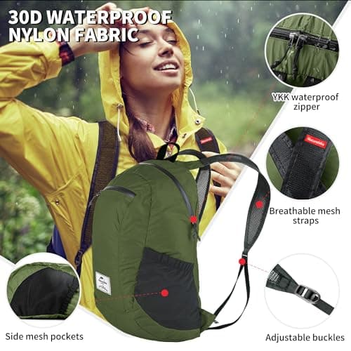 Naturehike 18L Packable Backpack - 110g Ultra Lightweight Foldable Daypack, PU2000mm Waterproof 30D Nylon Compact Hiking Rucksack for Travel Camping Outdoor(Green) — view 2