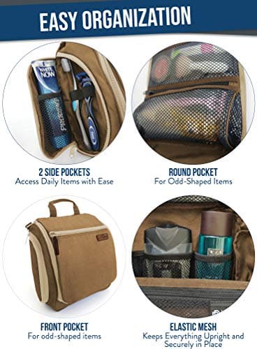 D&D Hanging Toiletry Bag for Women and Men, Large Travel Wash Bag, Brown — view 4