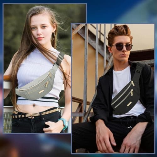 Fanny Pack Fashionable Waist Bag Casual Travel Bum Bag with 3 Zipper Pockets for Women Men Sports Running Hiking Jogging (Grey) — view 6