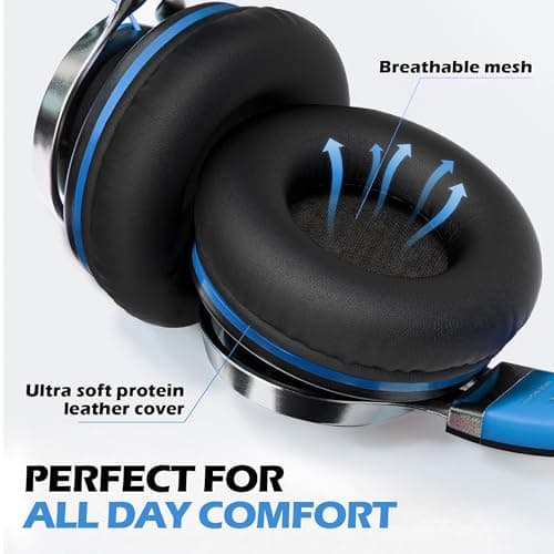 Ailihen C8 Headphones Wired with Mic, Foldable and Adjustable, Black Blue — view 3