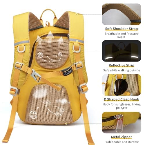 Lightweight Hiking Backpack, 20L Women/Men Waterproof Travel Rucksack Bag with Rain Cover, Outdoor Small Foldable Daypack for Student, Fit for 12.9 inch Laptop, Yellow — view 4