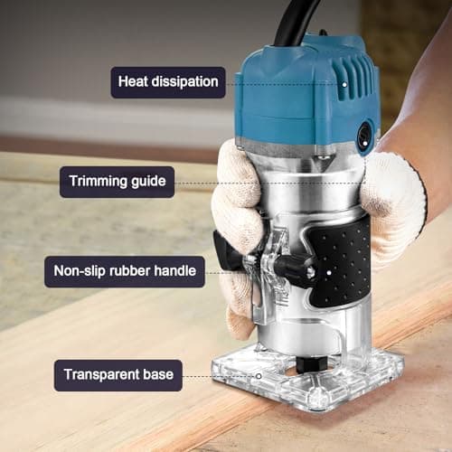 Trintion 1/4" Electric Hand Trimmer 30000RPM Wood Trimmer Palm Router Power Routers Tool for Wood/Laminate Flooring(Blue) — view 5