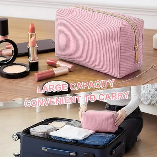 YONEEKSS Corduroy Makeup Bag Small Cosmetic Pouch for Handbag (Pink) — view 5