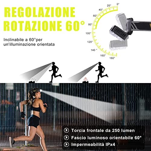 Vinabo Head Torch Rechargeable, LED Headlamp with Red Warning Lights, Camping Headlight with Sensor Control, 6 Light Modes, IPX4 Waterproof for Fishing, Camping, Hiking, Cycling, Running — view 4
