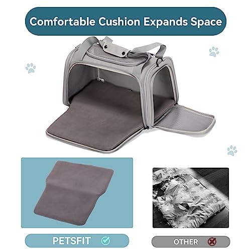 PETSFIT Cat Travel Carrier with Extendable Fleece Mat, Pet Carrier Airline Approved with Safety Leash for Puppy Up to 12 Lbs (44 * 26.5 * 27CM, Grey) — view 2