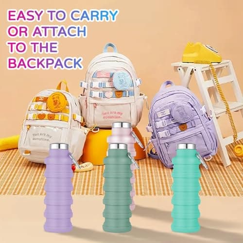 8 Pack Collapsible Water Bottles for Kids, Silicone Sport Travel Bottle — view 4