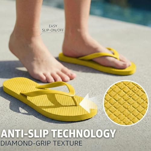 Women's Non-Slip Flip Flops Ultra Lightweight Basic Thongs Rubber Soft Slide Slip-on Shoes Beach Pool Shower Sandals (Yellow, Adult, Women, 6, Numeric Range, UK Footwear Size System, 7, Medium) — view 5