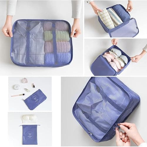 LANSKLBD 6/8 Set Packing Cubes for Suitcases Travel Luggage Packing Organizers,Travel Accessories Essentials Luggage Organizer with Shoe/Tioletry/Laundry Bag (Dark Blue, 6 set) — view 2