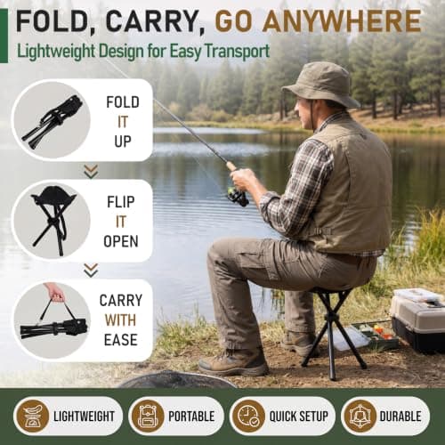 Karenhi 6 Pack Travel Folding Camping Stool, Lightweight Outdoor Tripod Chair Heavy Duty Portable Three Legged Seats for Travel Fishing Hiking Tailgating, Premium 600d Oxford Fabric, Black — view 5
