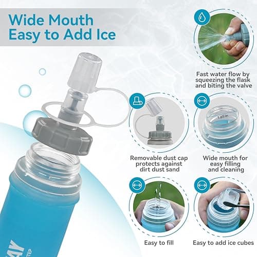 MARCHWAY Soft Hydration Flask with Wide Mouth, 300ml/500ml Collapsible TPU Water Bottle, Leakproof Portable Flexible for Running, Hiking, Cycling, Climbing, Gym, Travel (2pcs Blue-Purple 300ml) — view 4