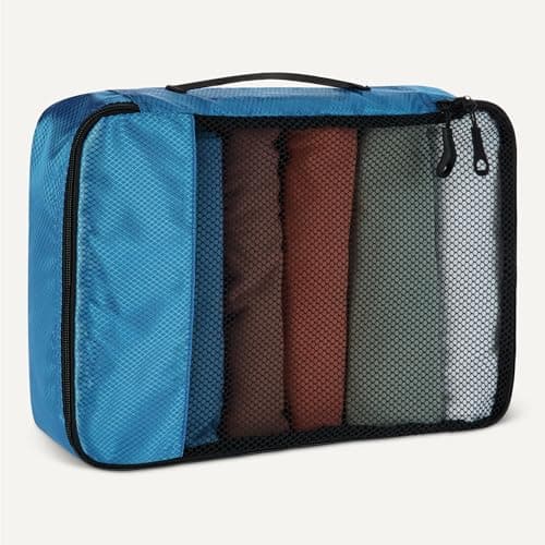 Amazon Essentials 4-Piece Packing Cubes Travel Accessories Set, Luggage Organiser with Double Zip, Mesh Top, 100% Polyester, Small/Medium/Large/Slim, Sky Blue (Previously Amazon Basics) — view 4