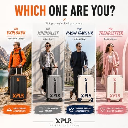 XPLR 55x34x24cm Cabin Suitcase - Hard Shell 20" Carry On Bag Luggage - USB Charging Port - Cup Holder - TSA Lock - 360° Wheels - Lightweight 2.8kg Hand Luggage for Travel (Adventure Orange) — view 6
