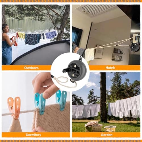 Retractable Travel Clothes Line 10m Portable Laundry Rope Camping Washing Line Clothes Hanger Adjustable Drying Lines for Travel Outdoor Dormitory(Black) — view 5