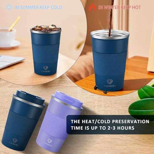 CS COSDDI Travel Mugs, Insulated Coffee Cup with Leakproof Lid - Reusable Coffee Cups Travel - Car Coffee Cup - Stainless Steel Mug for Hot and Cold Coffee — view 3