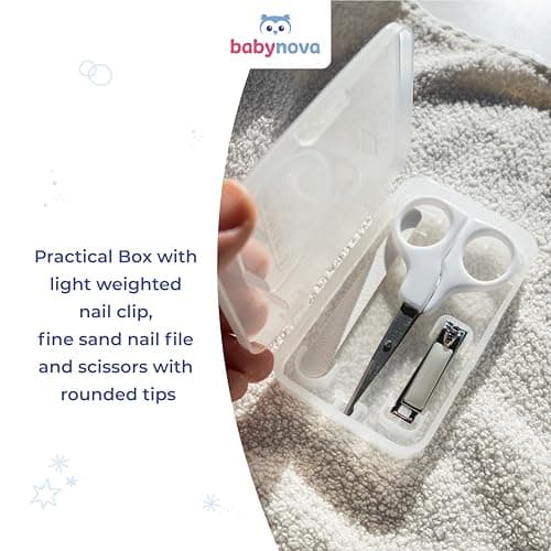 babynova Manicure Set for Babies – Safe Baby Nail Care Kit with Rounded Tip Scissors, Nail Clippers & File – Hygienic Storage Box for Travel & Daily Use – BPA Free — view 2