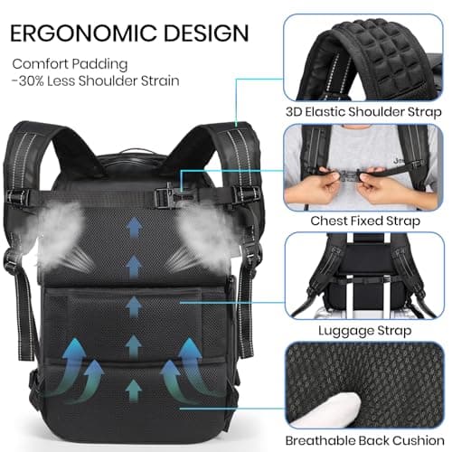 H.yeed Vacuum Backpack Travel Bag with Pump, Expandable 60L Travel Rucksack with USB/Type-C Charging Port&TSA Lock, Waterproof Lightweight Business Laptop Backpack, Fits 17.3 Inch Laptop-Black, M4 — view 5