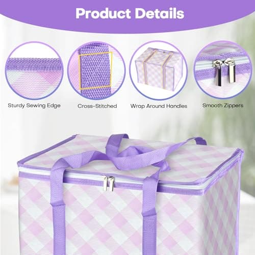 Beautyshow Cool Bag, 40L Large Insulated Bag, Reusable Grocery Shopping Bags with Classic Gingham Design, Foldable Thermal Food Delivery Bags Soft Cooler for Picnic, BBQ, Camping, Beach, Travel, Auto — view 4
