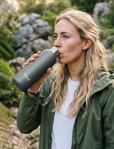 Stainless Steel Water Bottle with Strap - Insulated Metal Water Bottles Double Wall - 500ml/750ml/1L - 24hrs Cold/12hrs Hot - BPA Free - Leakproof for Sports, Hiking, Gym, Travel, Outdoor (Grey) — view 2