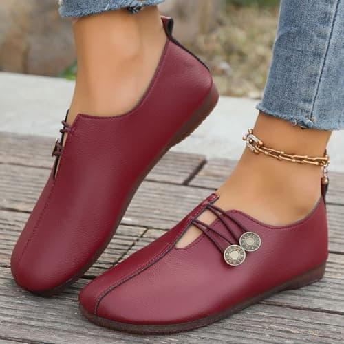 Womens Soft Leather Flats Shoes Casual and Flexible Orthopedic Slip-On Lightweight Trainers Breathable Wide Fit Sneakers Round Toe Moccasins Summer Walking Outdoor Shoe — view 2