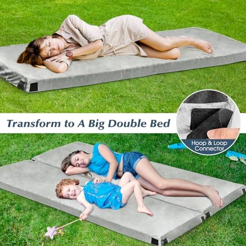 COSTWAY Memory Foam Camping Mattress, 6.5cm Thick Waterproof Roll Up Sleeping Mat with Zipper & Carry Bag, Portable Foldable Floor Guest Bed for Indoor Home, Outdoor Camping & Sleepover Use (Grey) — view 5