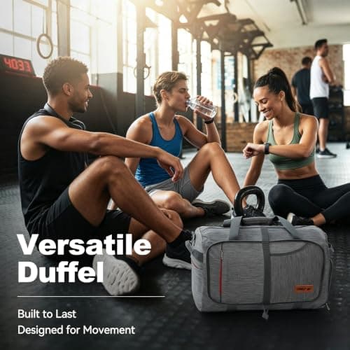40L Foldable Duffle Bag, Water-Resistant Carry On Luggage for Travel, Airline Approved Underseat Cabin Bag & Gym Sports Bag with Shoe Compartment, Perfect Overnight, Weekend & Hospital Bag Grey — view 6