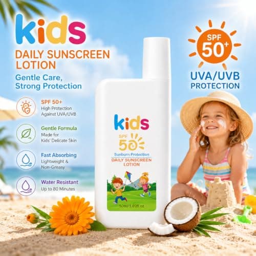 Kids Sunscreen Lotion SPF 50 - Travel Sun Cream for Outdoor Play, Lightweight Sun Protection Factor 50 with Calendula & Coconut Oil, UVA/UVB Protection,No White Cast Formula 50 ml — view 4