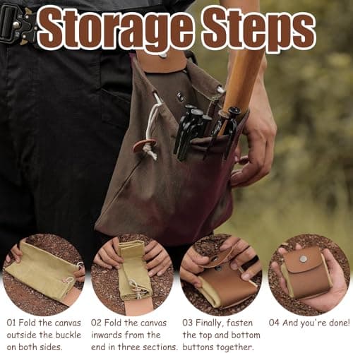 Foraging Pouch,Foraging Bag with Waxed Canvas,Folding Mushroom Storage,Water Resistant Leather Belt Pouch with Drawstring & Buckle,Collapsible Waist Bag for Outdoors Camping Travel Hiking — view 3