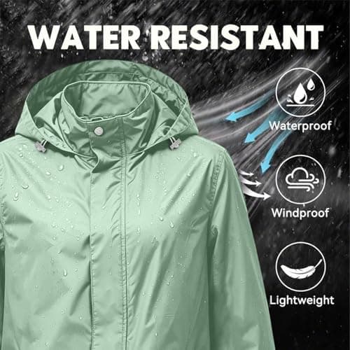 Meeyuioe lightweight waterproof jacket ladies Womens Waterproof Jacket Lightweight Packable Rain Jackets Hooded Casual Outdoor Windbreaker Hiking Walking Travel Raincoat Green L — view 6