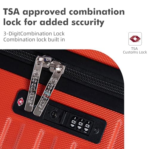 Rocklands Large Suitcase Hard Shell Lightweight 4 Dual Spinner Wheels Trolley Luggage Suitcase Hold Check in Luggage TSA Combination Lock (Orange, Small 20") — view 5
