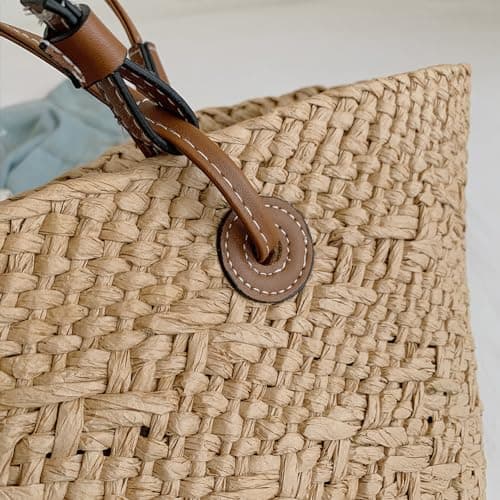 Fiorky Straw Tote Beach Bag Striped Shoulder Handbag Women Woven Tote Bag Fashion Shoulder Bag Large Capacity Summer Beach Bags Trendy Braided Bag Stylish Weaving Bag for Shopping Picnic — view 6