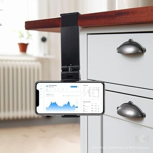 Orco Universal Airplane Phone Holder Mount - 360° Rotating Travel Essential for Flying, Desk & Kitchen - Adjustable Folding Cell Phone Stand for iPhone 15 14 13, Samsung & Android Devices - Black — view 6
