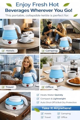 Collapsible Silicone Travel Kettle, Portable Mini Electric Water Boiler with Auto Shut Off, Food-Grade Small Foldable Hot Water Kettle for Travel Camping Hotel — view 6