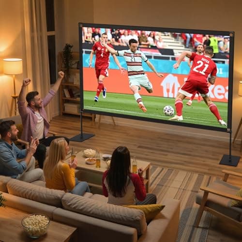 120inch Projector Screen with Stand: Portable Projector Screen Outdoor Indoor Front/Rear16:9 4K HD with Carry Bag Sandbag- Movie Screen for Backyard Moive Night, Camping, Theater — view 4