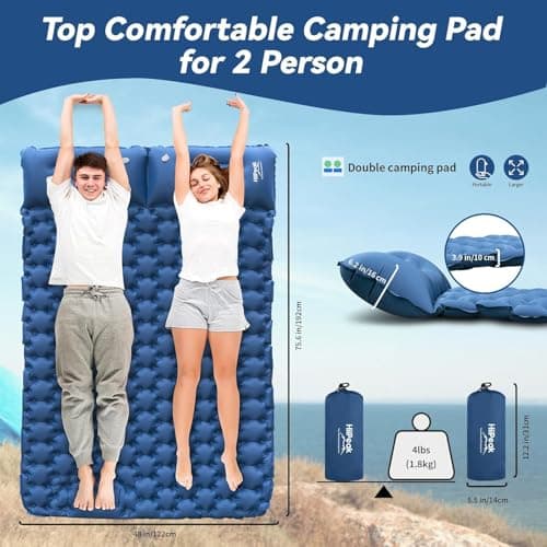HiiPeak Double Camping Sleeping Pad - Ultralight Inflatable Sleeping Mat with Built-in Foot Pump, Durable Compact Waterproof Camping Air Mattress for Backpacking, Hiking, Tent Trap Traveling — view 2